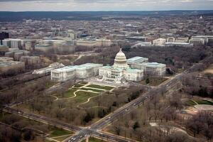 aéreo ver de Washington Capitolio corriente continua ilustración generativo ai foto