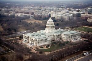 aéreo ver de Washington Capitolio corriente continua ilustración generativo ai foto