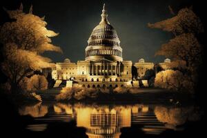 Capitolio en Washington corriente continua hecho de oro ilustración generativo ai foto