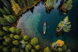 aéreo ver de canoa algonquin lago parque ilustración generativo ai foto