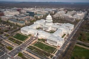 aéreo ver de Washington Capitolio corriente continua ilustración generativo ai foto