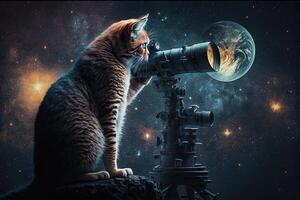 astrónomo gato trabajando trabajo profesión ilustración generativo ai foto