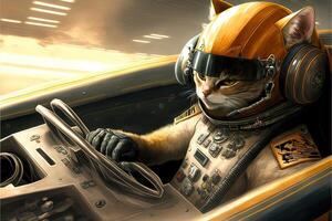 Cat F1 racing car pilot illustration photo