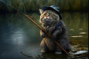 cat fisherman llustration photo