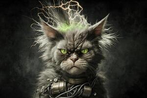 Cat as Frankenstein famous historical character portrait illustration photo