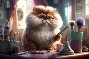 Hairdresser in beauty salon cat working job profession illustration photo
