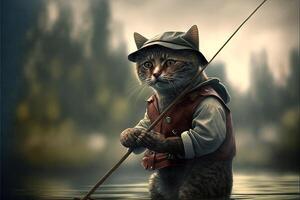 cat fisherman llustration photo