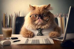 business analyst financial advisor cat working job profession illustration photo
