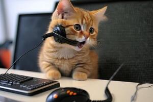 Call center manager worker cat working job profession illustration photo