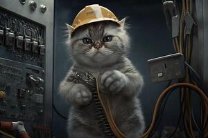 electricista gato trabajando trabajo profesión ilustración generativo ai foto