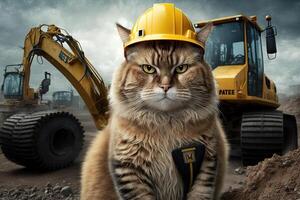 construction site manager cat working job profession illustration photo