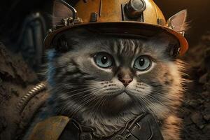 Miner Mining engineer cat working job profession illustration photo