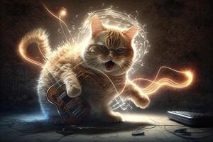 gato fanático a el ritmo ilustración generativo ai foto