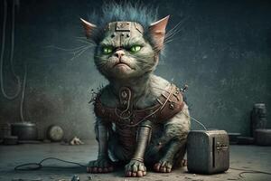 Cat as Frankenstein famous historical character portrait illustration photo