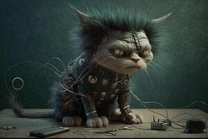 Cat as Frankenstein famous historical character portrait illustration photo
