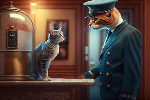 Hotel concierge cat working job profession illustration photo