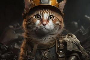 Miner Mining engineer cat working job profession illustration photo