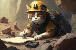 Geologist cat working job profession illustration photo