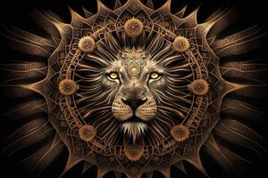 león animal mandala fractal ilustración generativo ai foto