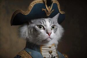gato como Jorge Washington presidente de unido estados de America famoso histórico personaje retrato ilustración generativo ai foto
