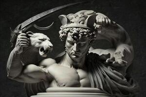 Cat as Canova perseus Statue famous sculpture illustration photo