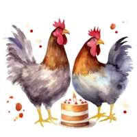 mignonne aquarelle deux poulet. illustration ai génératif png