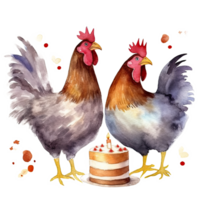 Cute watercolor two chicken. Illustration png