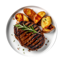 Gilled beef steak and potatoes Illustration png