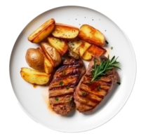 Gilled beef steak and potatoes Illustration png