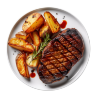 Gilled beef steak and potatoes Illustration png