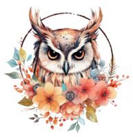 mignonne aquarelle hibou. illustration ai génératif png