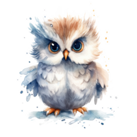 mignonne aquarelle hibou. illustration ai génératif png