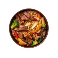 Noodles with meat and vegetables isolated Illustration png