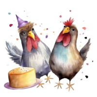 mignonne aquarelle deux poulet. illustration ai génératif png