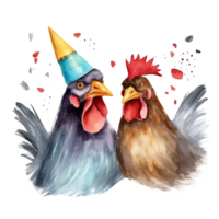 Cute watercolor two chicken. Illustration png