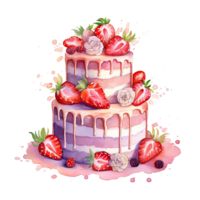 Watercolor strawberry cake. Illustration png