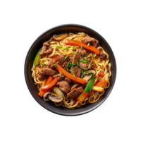 Noodles with meat and vegetables isolated Illustration png