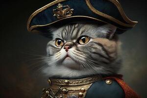 Cat as Napoleon Bonaparte famous historical character portrait illustration photo