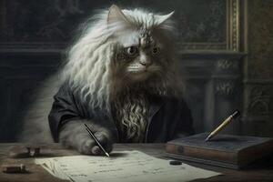 Cat as Isaac Newton famous historical character portrait illustration photo