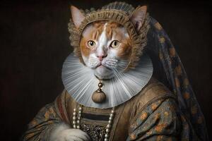 Cat as Queen Elizabeth I famous historical character portrait illustration photo