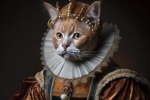 Cat as Queen Elizabeth I famous historical character portrait illustration photo