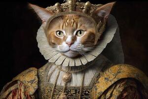 gato como reina elizabeth yo famoso histórico personaje retrato ilustración generativo ai foto