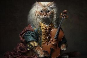 Cat as Vivaldi famous historical character portrait illustration photo