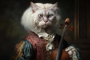 Cat as Vivaldi famous historical character portrait illustration photo