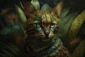 Amazonia gato ilustración generativo ai foto