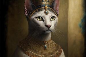 gato como cleopatra egipcio reina ilustración generativo ai foto