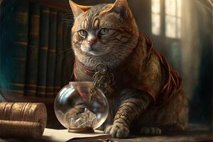 Archimedes Cat as famous historic character illustration photo