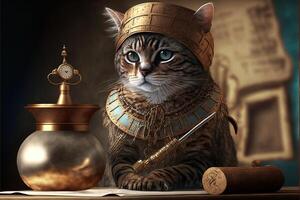 Archimedes Cat as famous historic character illustration photo