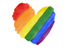Rainbow flag watercolor brush paint in heart shape.LGBT  Pride month texture concept png