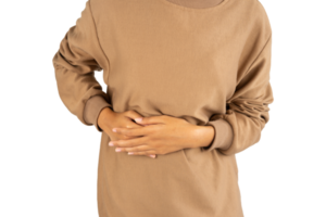 Women hold the belly with both hands. pain in the kidney png